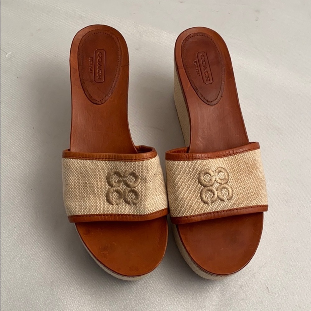 Coach Jaci tan signature logo platform wedge 9.5